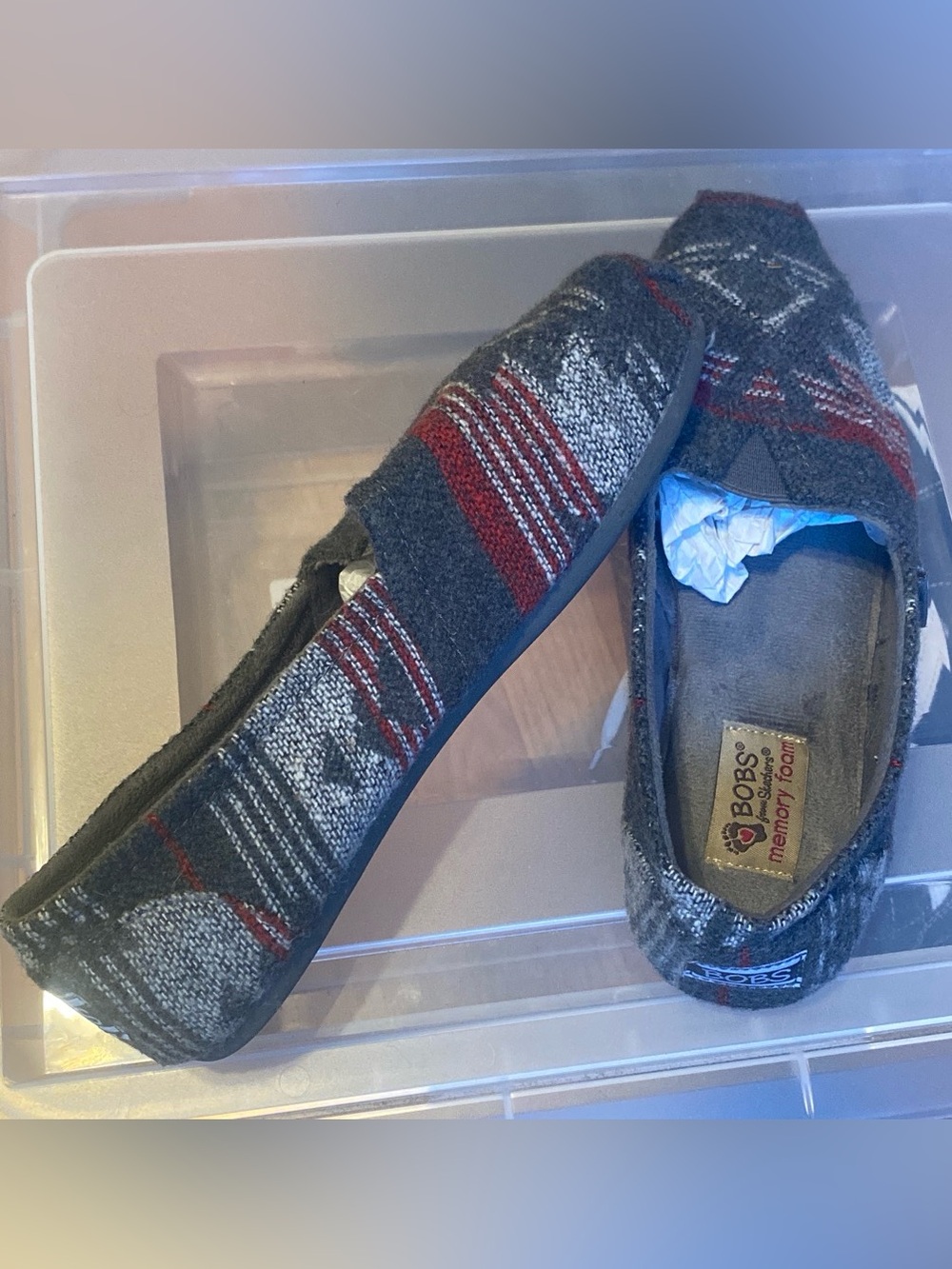 BOBS from Skechers Gray Knit Slip-On Flats with Red Accents